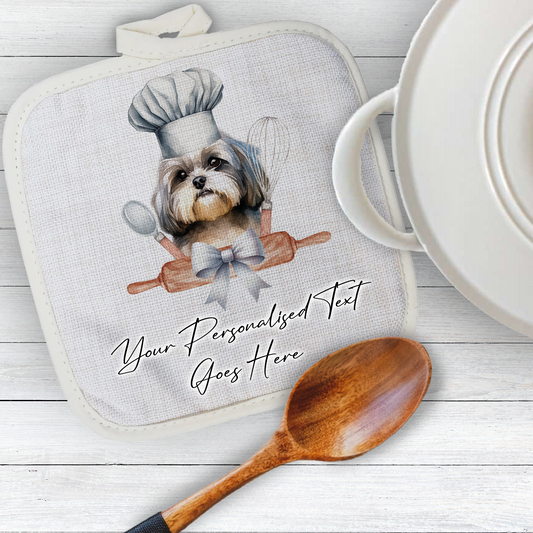 Personalised Dog In Chef Hat Gift Pot Holder / Grab - Shih Tzu