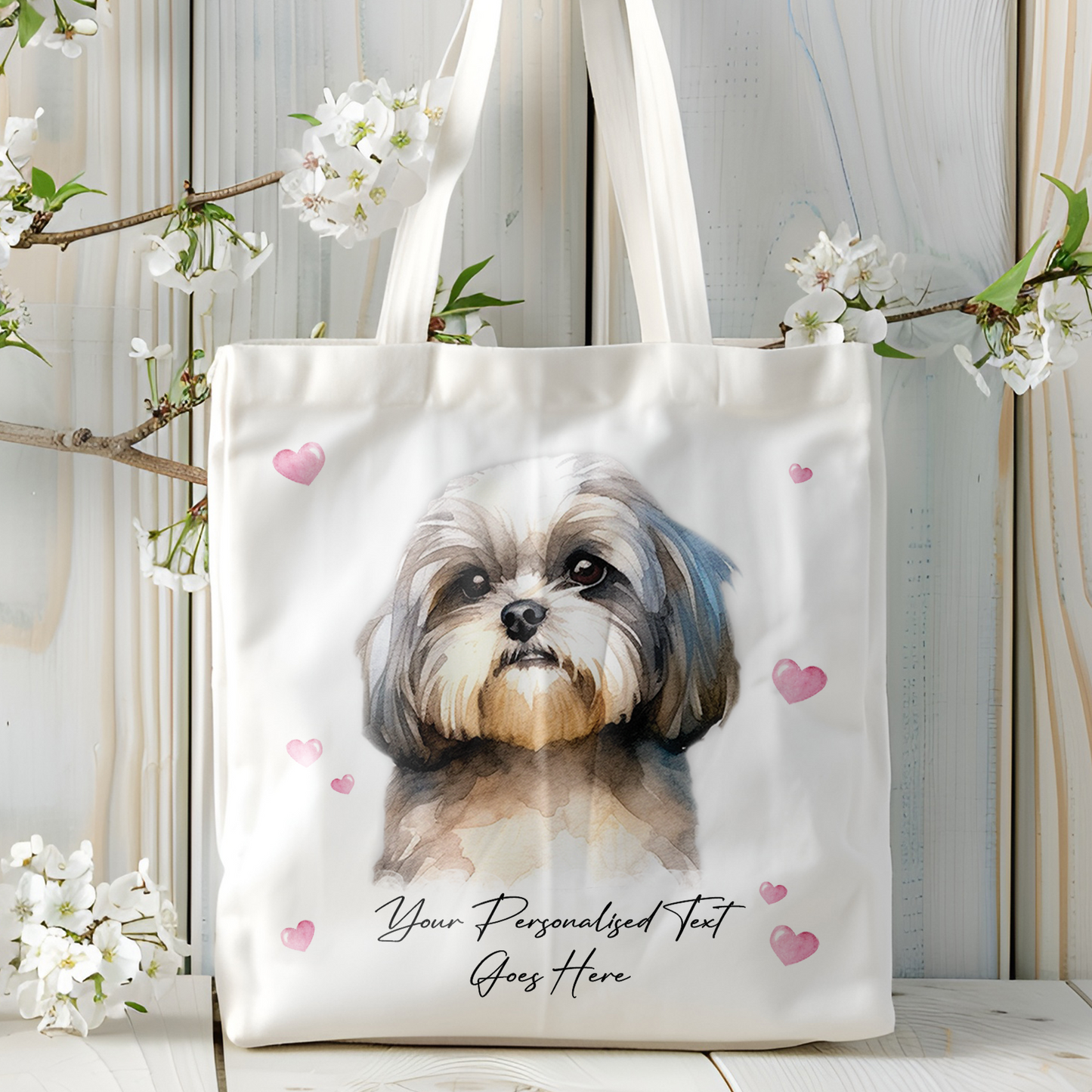 Personalised Dog Love Hearts Shih Tzu Tote Bag