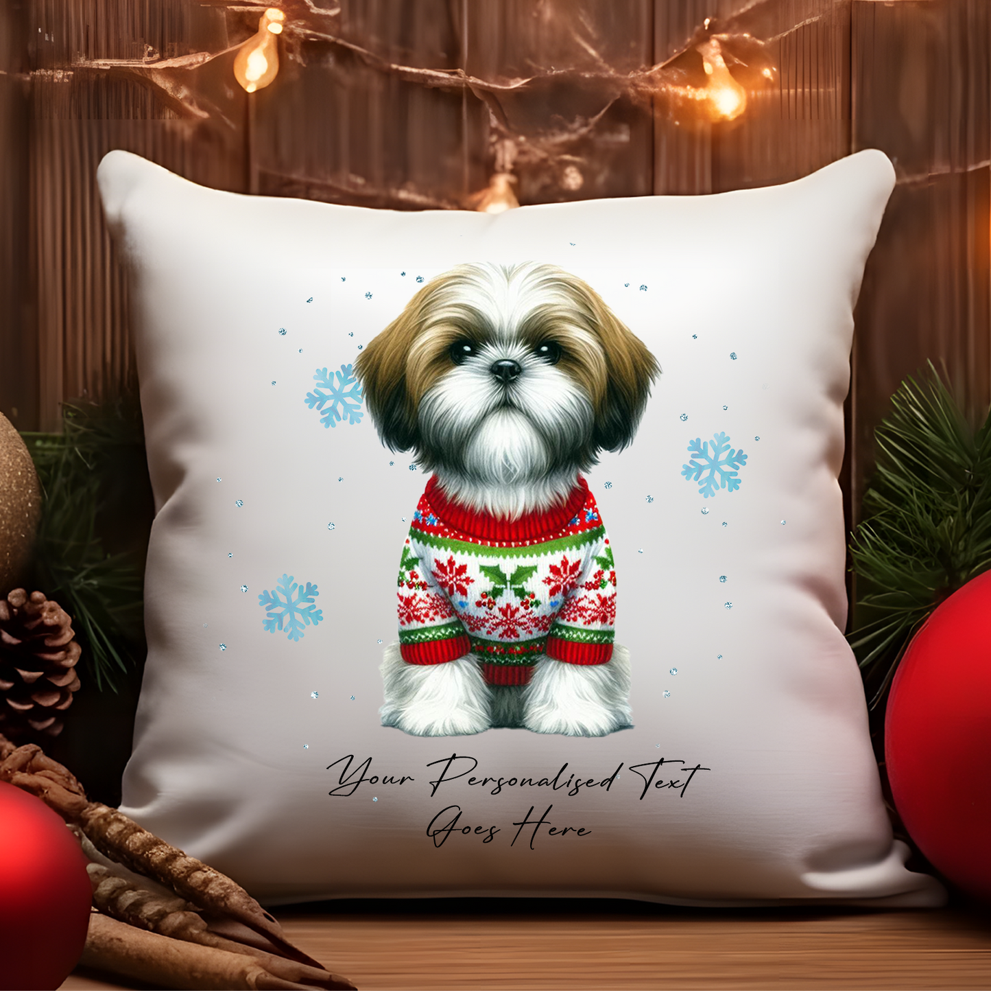 Personalised Shih Tzu Dog Christmas Jumper Cushion Cover Gift