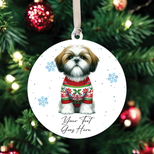 A Personalised Shih Tzu Jumper Dog Hanging Bauble Decoration