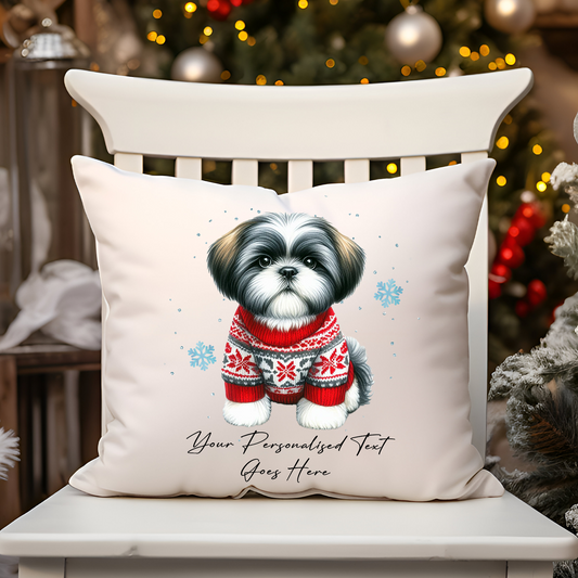 Personalised Shih Tzu Dog Christmas Jumper Cushion Cover Gift - Style B