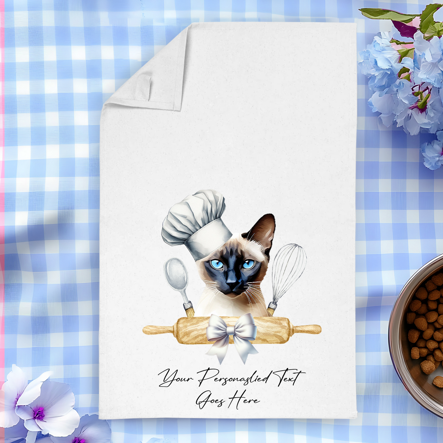 Personalised Cat In Chef Hat Gift Tea Towel - Siamese