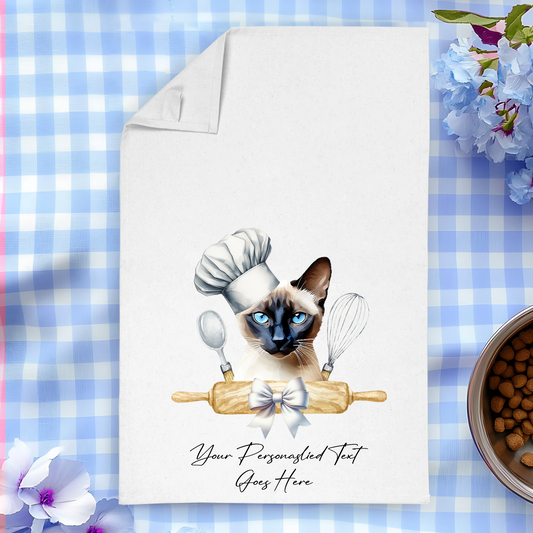 Personalised Cat In Chef Hat Gift Tea Towel - Siamese