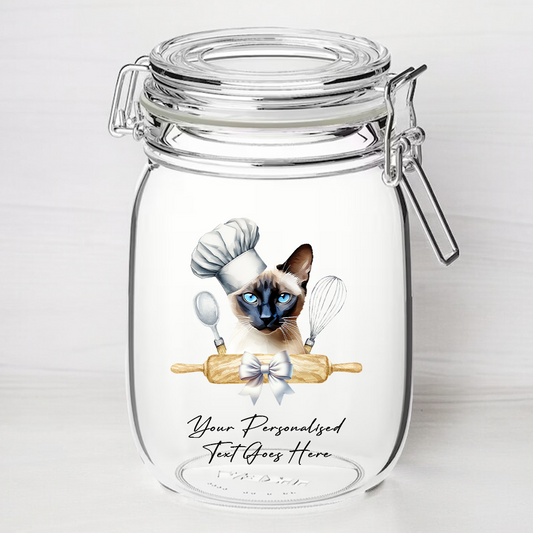 Personalised Siamese Chef Cat - Kilner Style Gift Jar