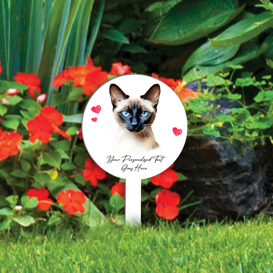 Personalised Cat Love Heart Grave Marker - Siamese