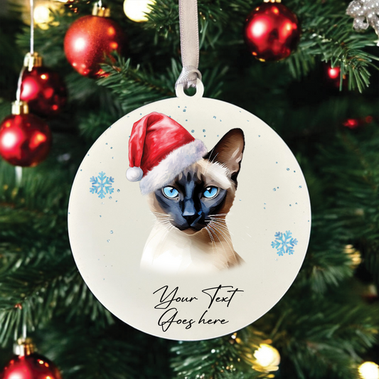 Personalised Christmas Siamese in Santa Hat - Hanging Cat Bauble Decoration