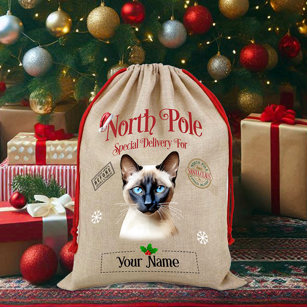 Personalised Siamese - Cat North Pole Santa Sack