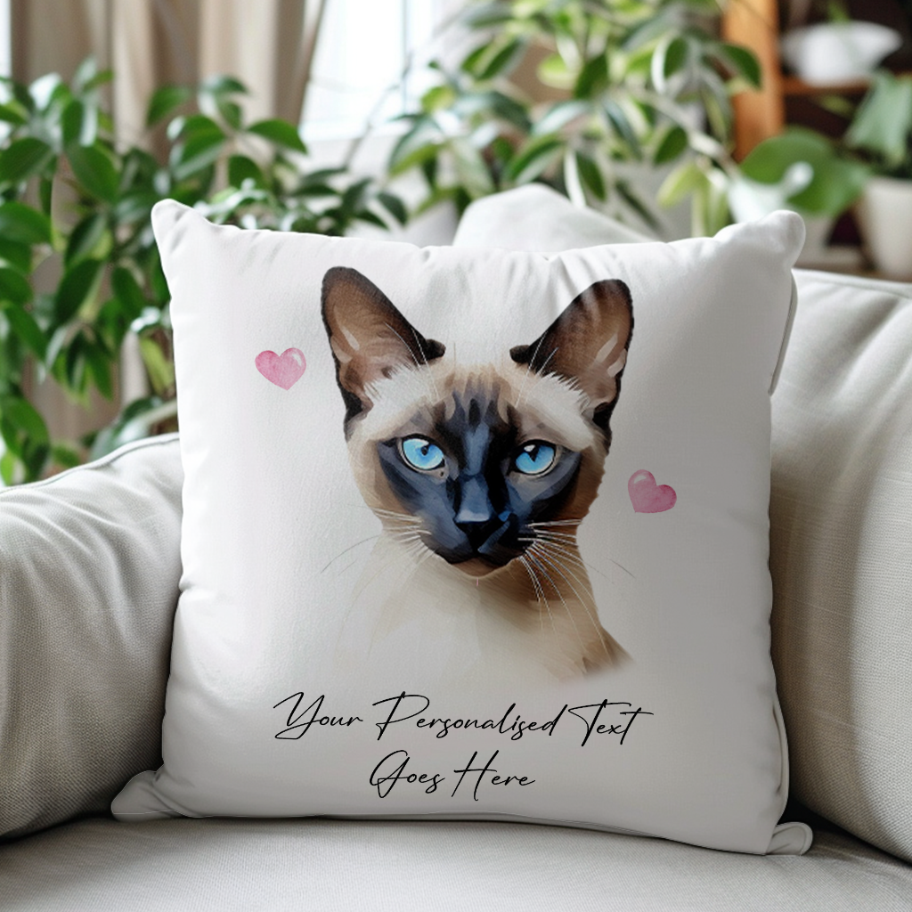 Personalised Siamese Cat Love Hearts - Cushion Cover Gift