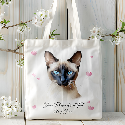 Personalised Cat Love Hearts Siamese Tote Bag