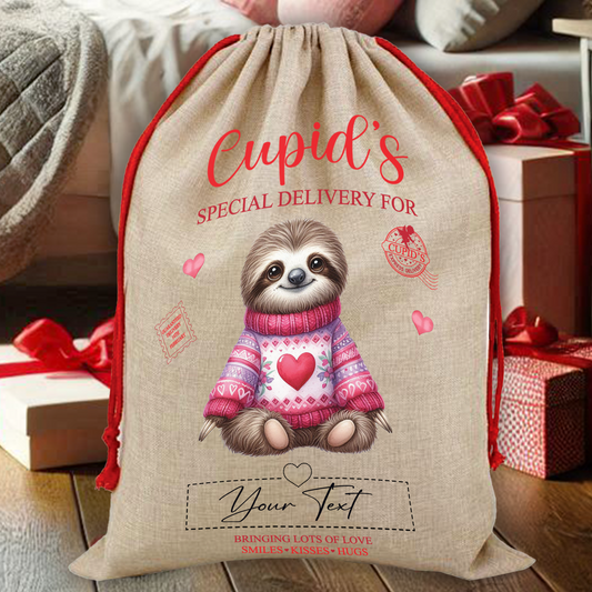 Personalised Animal Love Heart Valentine Anniversary Gift Sack - Sloth