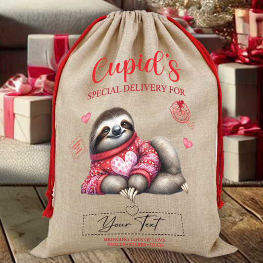 Personalised Animal Love Heart Valentine Anniversary Gift Sack - Sloth Pose