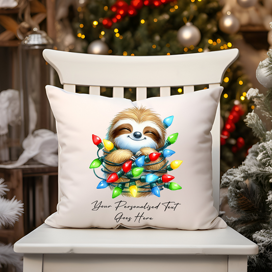 Personalised Sloth in Christmas Lights Cushion Cover Gift - Style A