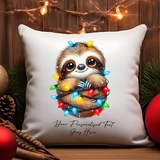 Personalised Sloth in Christmas Lights Cushion Cover Gift - Style B