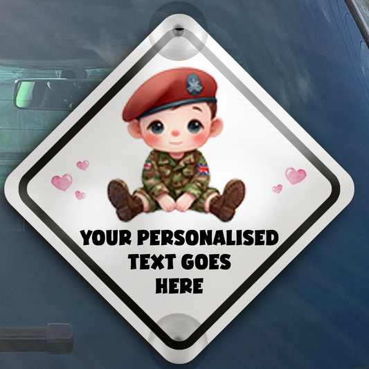 Personalised Baby Child On Board Car Window Sign - Soldier