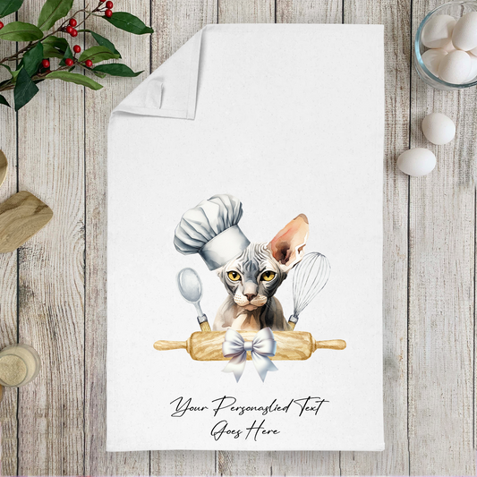 Personalised Cat In Chef Hat Gift Tea Towel - Sphynx