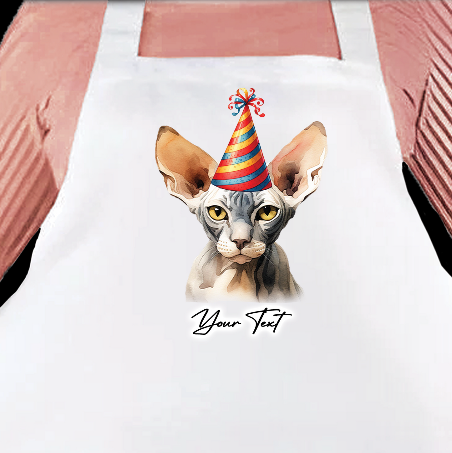 Personalised Cat Birthday Party Hat Cooking Apron - Sphynx