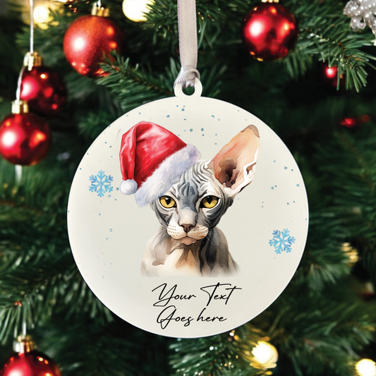 Personalised Christmas Sphynx in Santa Hat - Hanging Cat Bauble Decoration