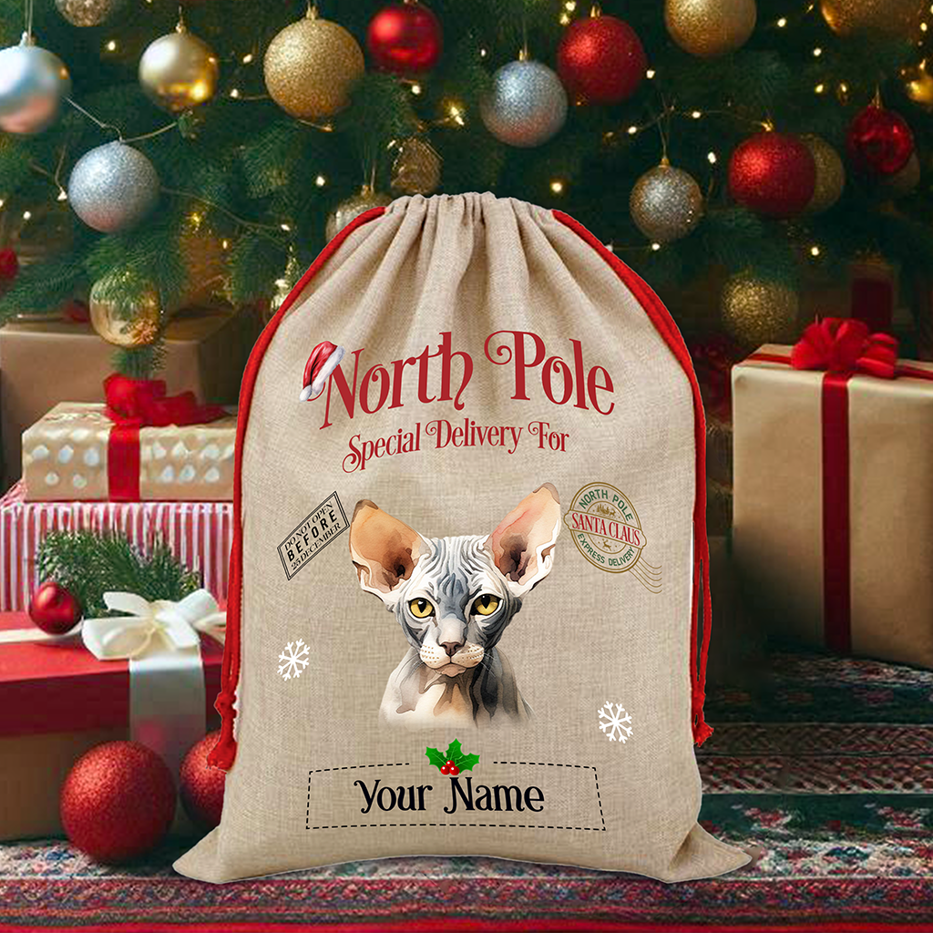 Personalised Sphynx - Cat North Pole Santa Sack