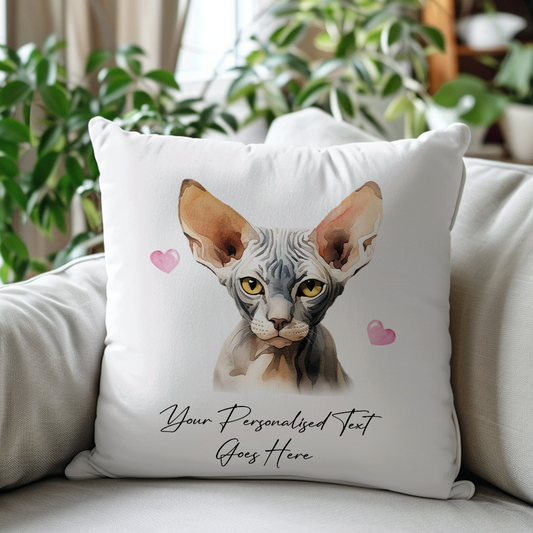 Personalised Sphynx Cat Love Hearts - Cushion Cover Gift