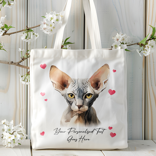 Personalised Cat Love Hearts Sphynx Tote Bag