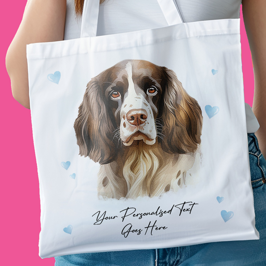 Personalised Dog Love Hearts English Springer Spaniel Tote Bag