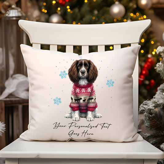 Personalised English Springer Spaniel Dog Christmas Jumper Cushion Cover Gift