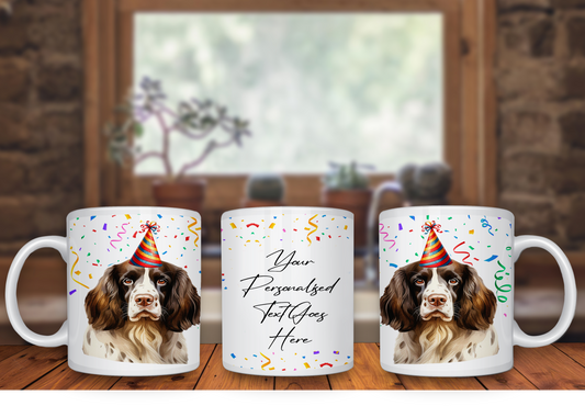 Personalised Dog Gift Mug - English Springer Spaniel with Birthday Congratulations Party Hat