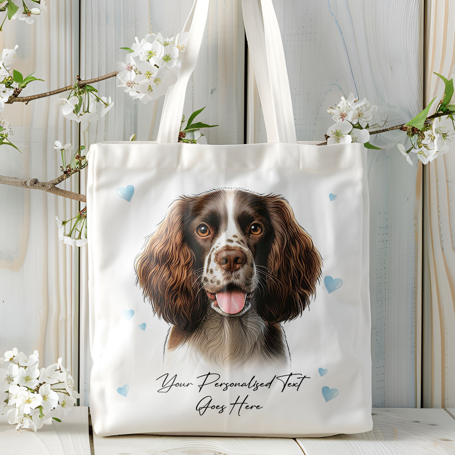 Personalised Dog Love Hearts Welsh Springer Spaniel Tote Bag