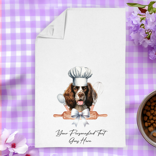 Personalised Dog In Chef Hat Gift Tea Towel - Welsh Springer Spaniel