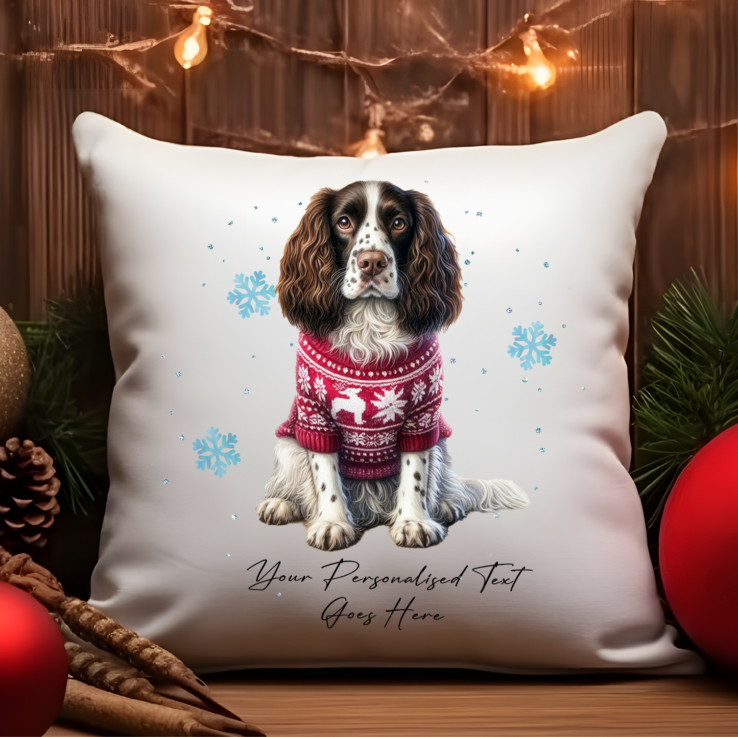 Personalised Welsh Springer Spaniel Dog Christmas Jumper Cushion Cover Gift