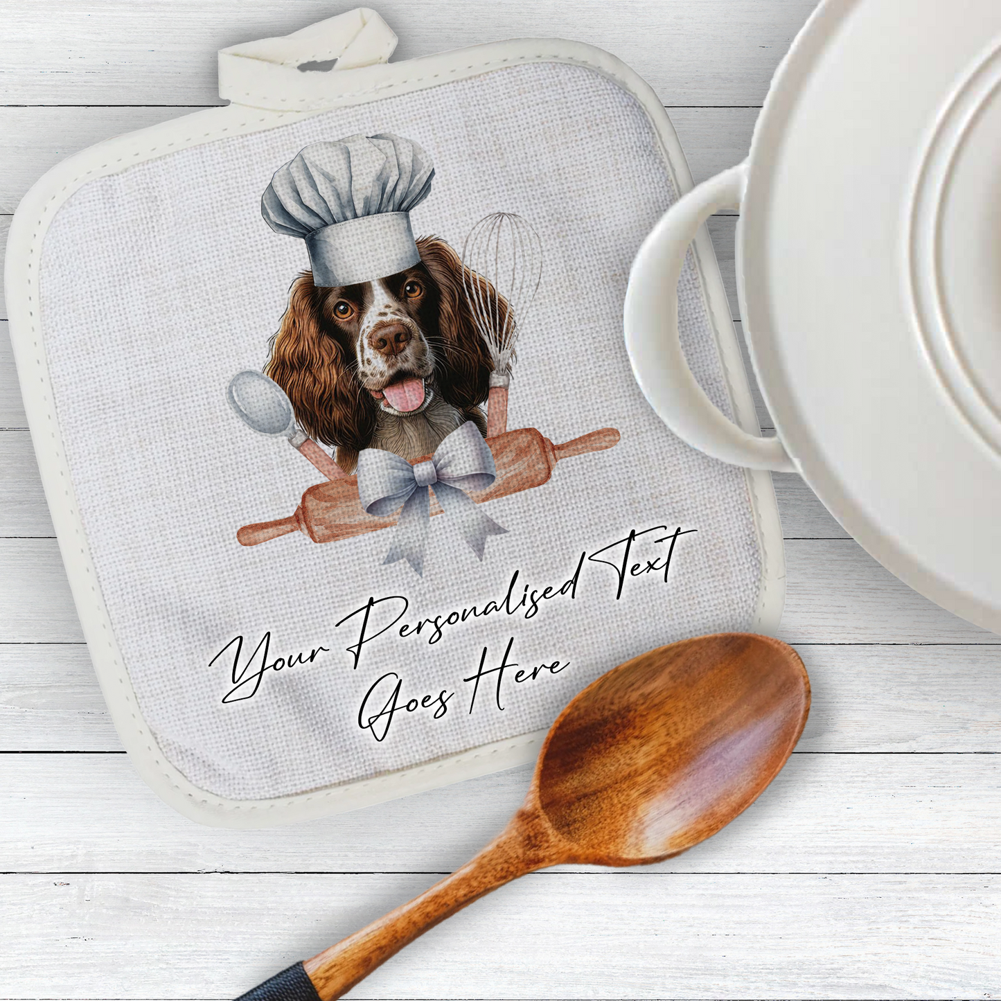 Personalised Dog In Chef Hat Gift Pot Holder / Grab - Welsh Springer Spaniel