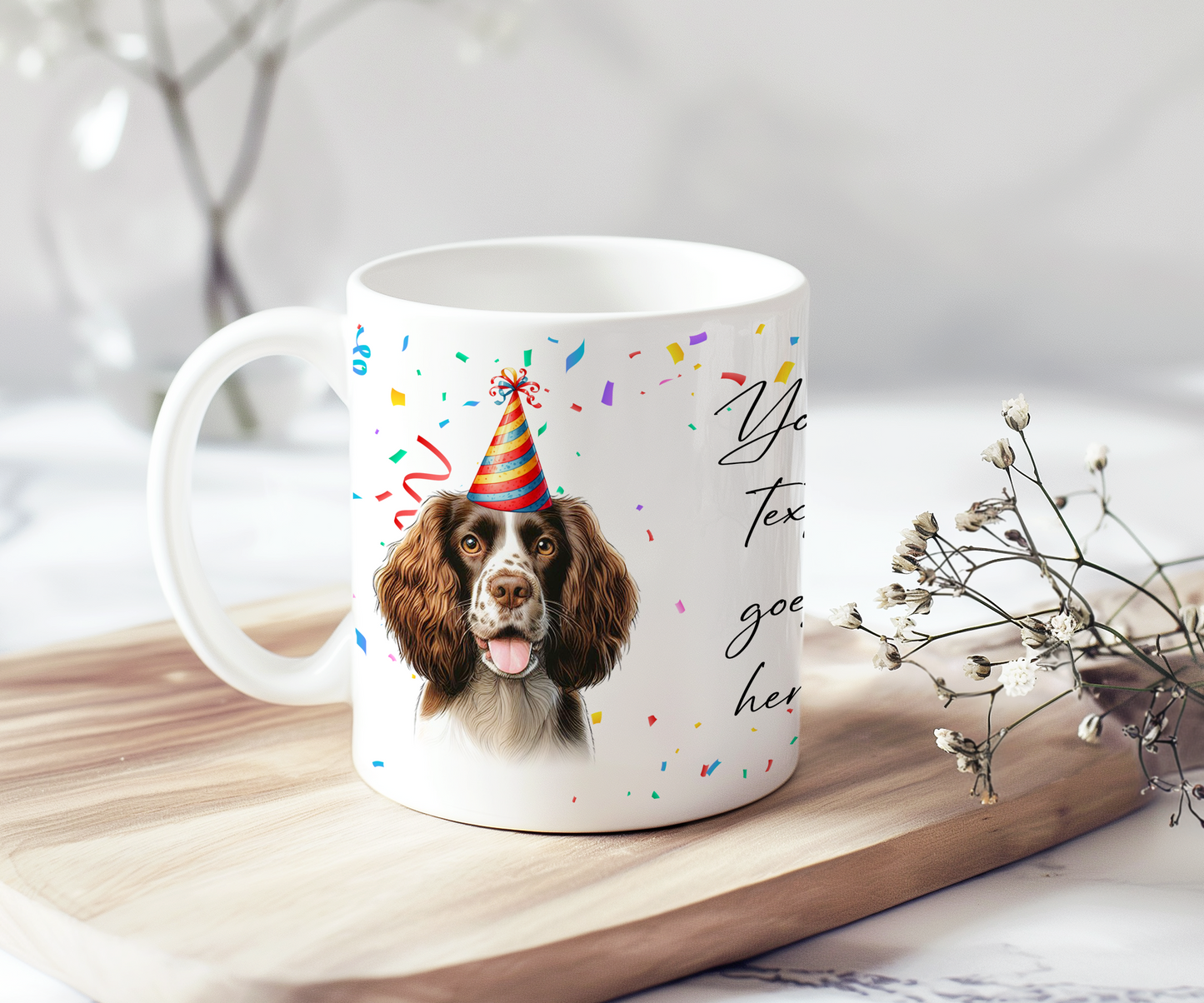 Personalised Dog Gift Mug - Welsh Springer Spaniel with Birthday Congratulations Party Hat