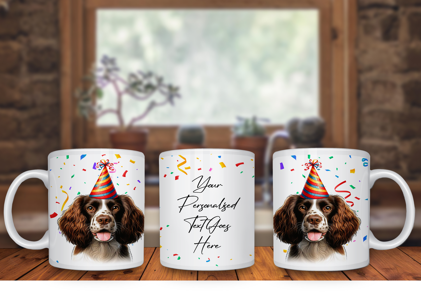 Personalised Dog Gift Mug - Welsh Springer Spaniel with Birthday Congratulations Party Hat