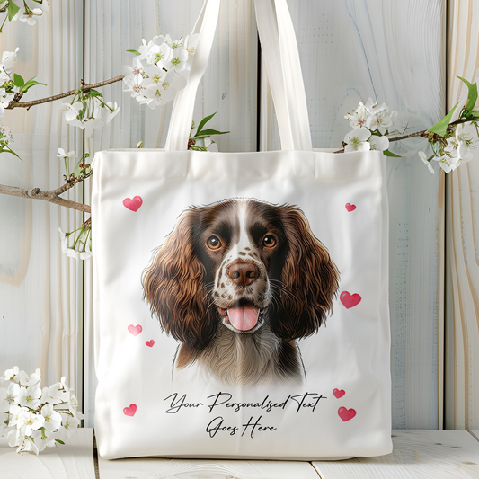 Personalised Dog Love Hearts Welsh Springer Spaniel Tote Bag