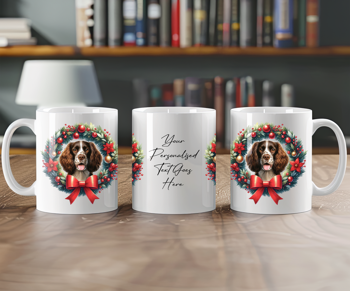 Personalised Welsh Springer Spaniel Dog Christmas Wreath Gift Mug