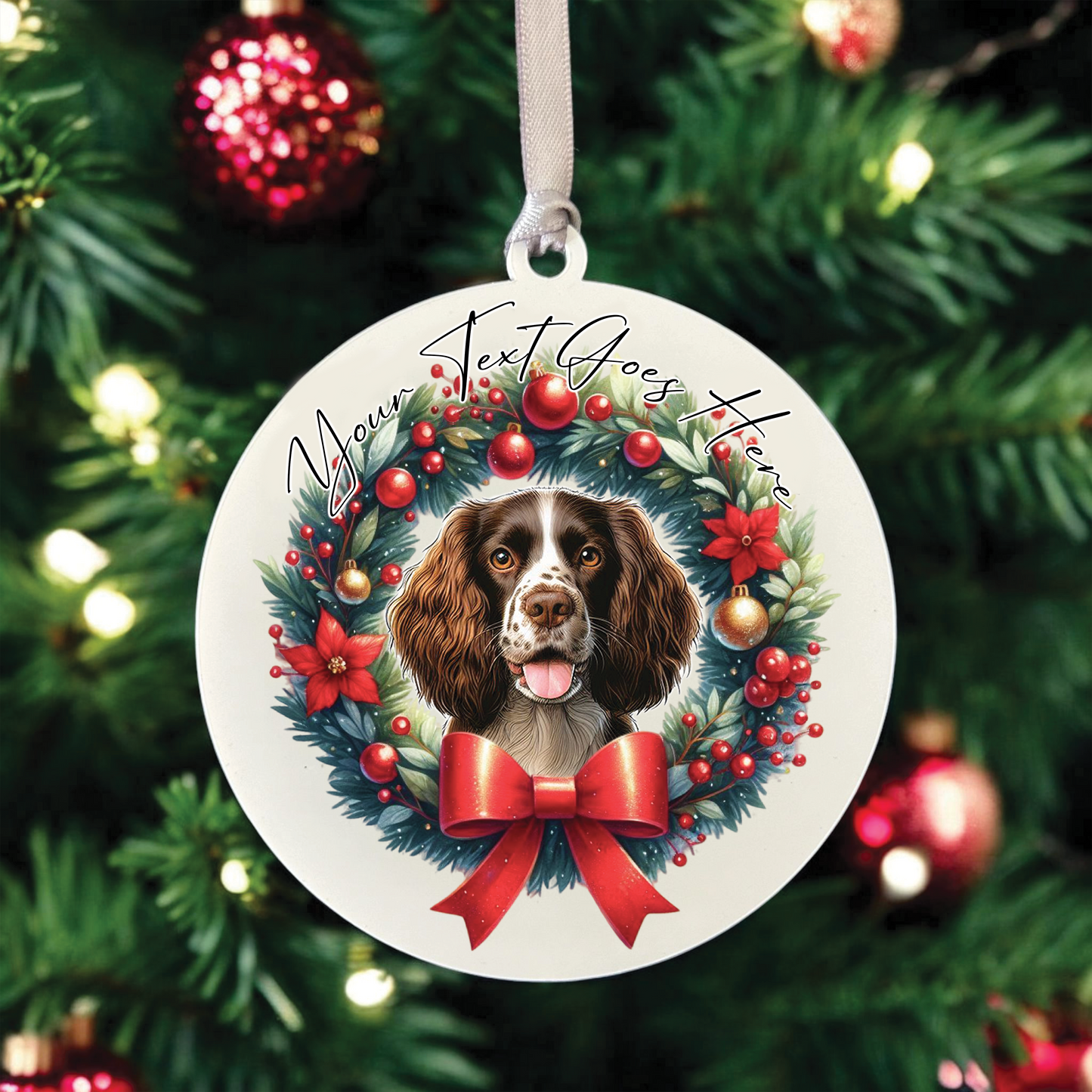 Personalised Welsh Springer Spaniel Dog Christmas Wreath - Hanging Bauble Decoration