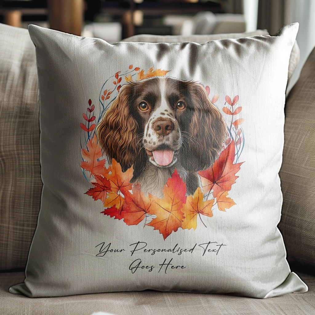 Personalised Welsh Springer Spaniel in an Autumn wreath - Keepsake Gift cushion, by Floppsie Moppsie – floppsiemoppsie at floppsiemoppsie.co.uk