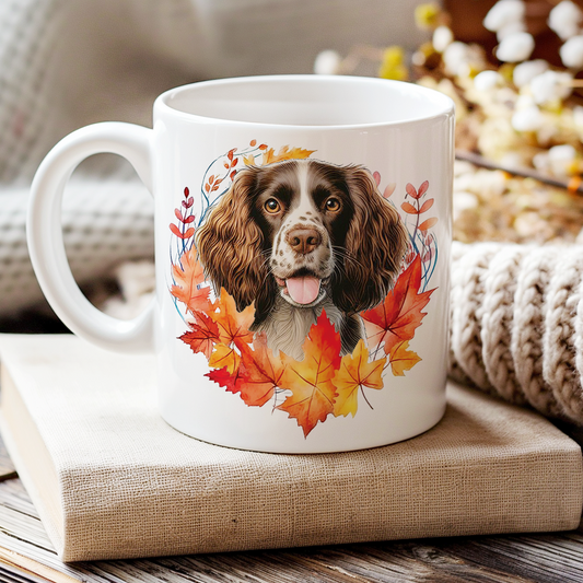 Personalised Welsh Springer Spaniel in an Autumn wreath - Keepsake Mug, ideal gift for Birthday and Christmas Gift, by Floppsie Moppsie – floppsiemoppsie at floppsiemoppsie.co.uk