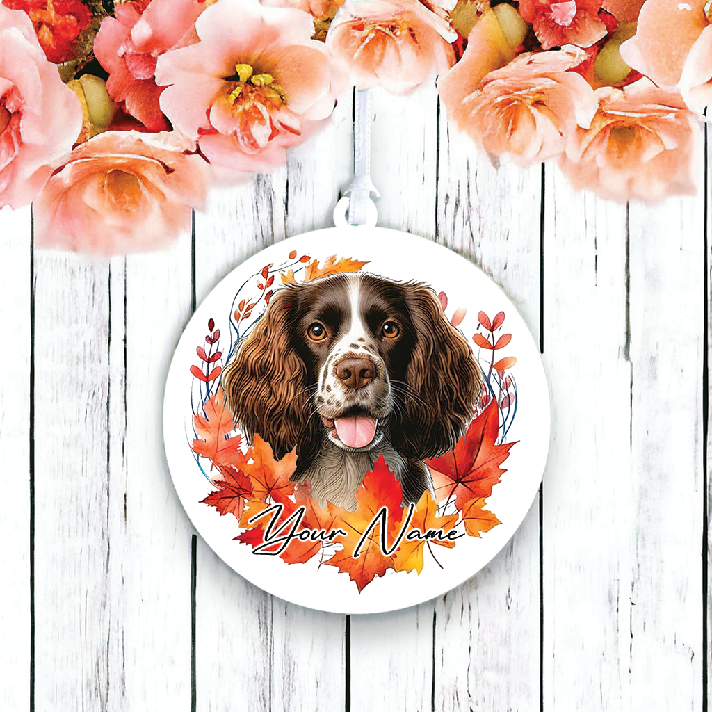 Personalised Dog Welsh Springer Spaniel in an autumn wreath - Keepsake Gift Hanging Decoration, by Floppsie Moppsie – floppsiemoppsie at floppsiemoppsie.co.uk