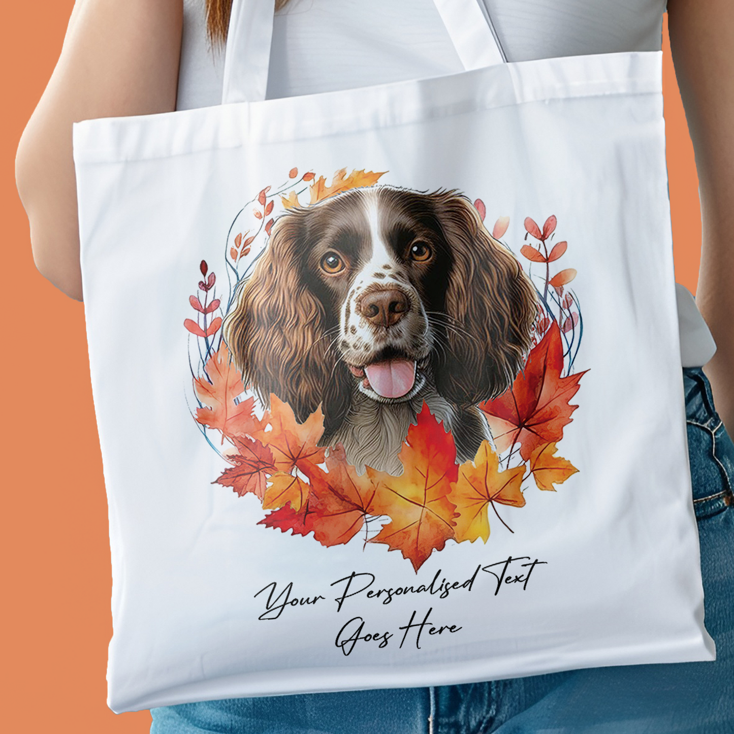 Personalised Dog Autumn Wreath Welsh Springer Spaniel Tote Bag