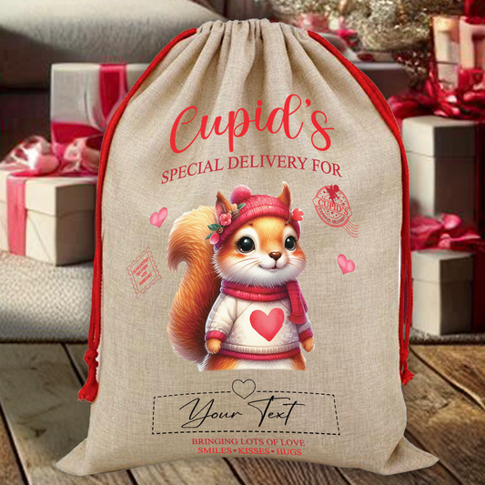 Personalised Animal Love Heart Valentine Anniversary Gift Sack - Squirrel