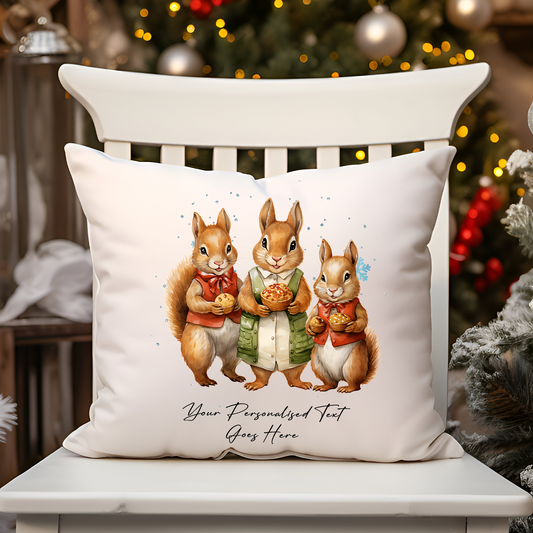 Personalised Christmas Squirrel Family - Cushion Cover Gift