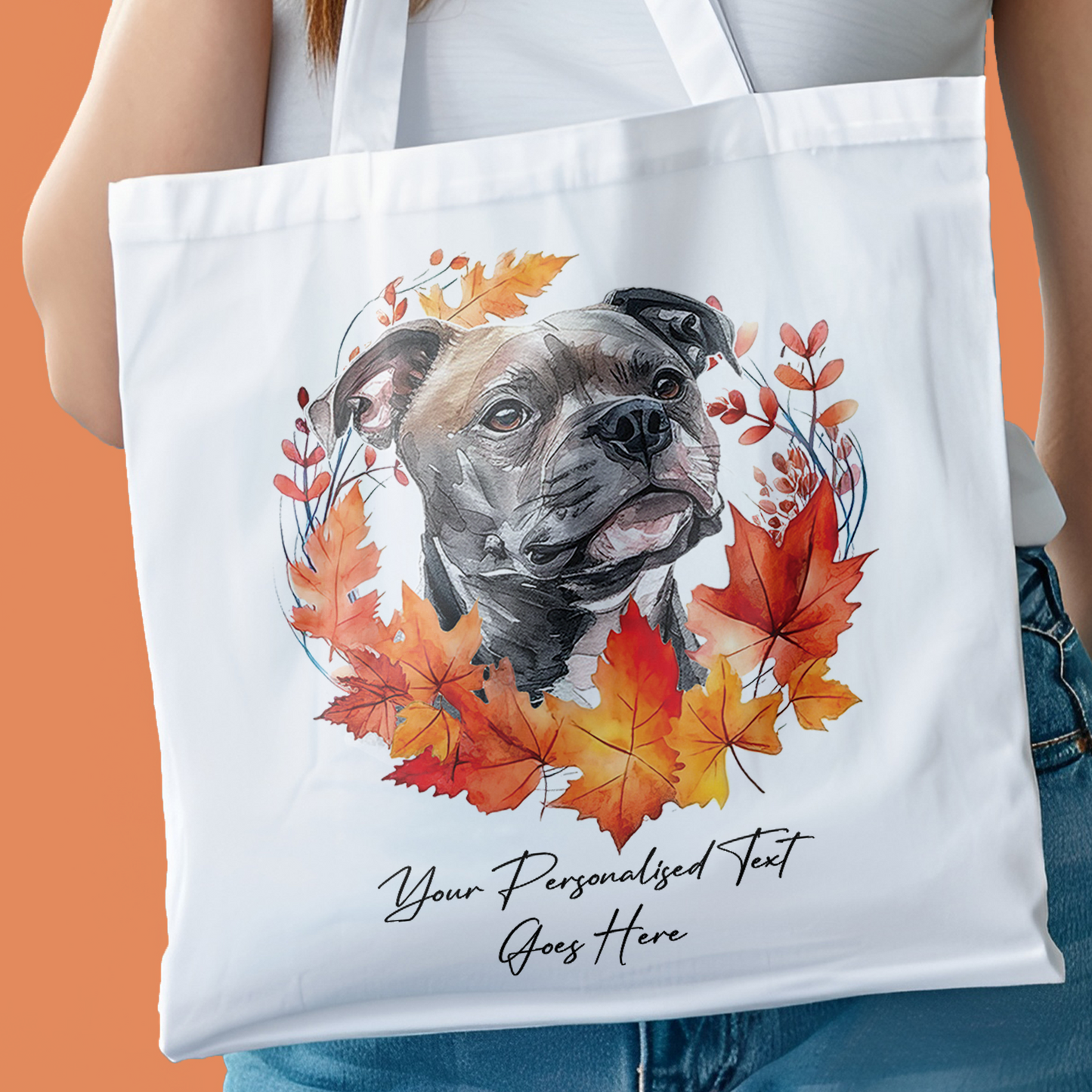 Personalised Dog Autumn Wreath Staffordshire Bull Terrier Tote Bag