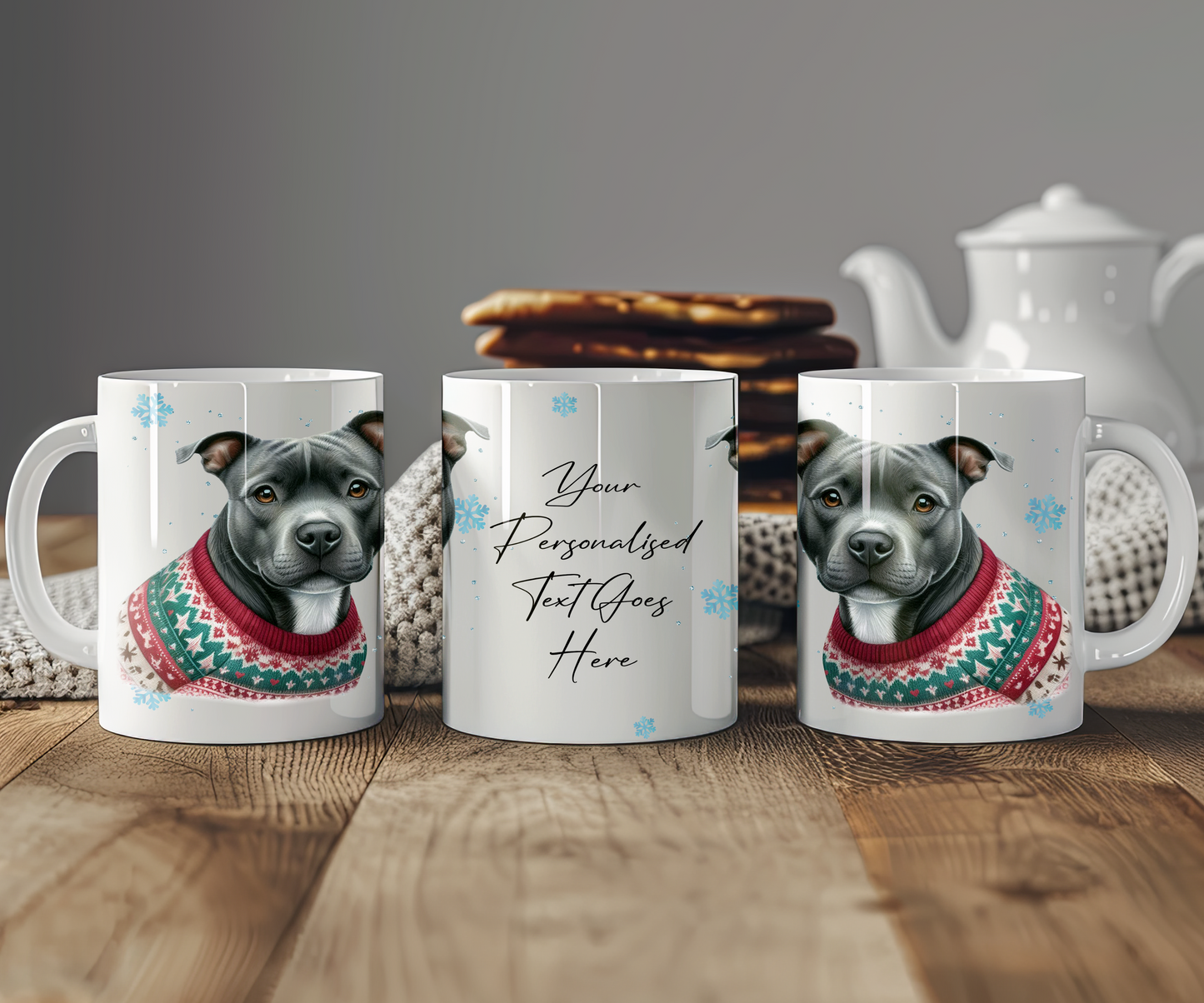 Personalised Black Staffordshire Bull Terrier - Dog Christmas Jumper Gift Mug