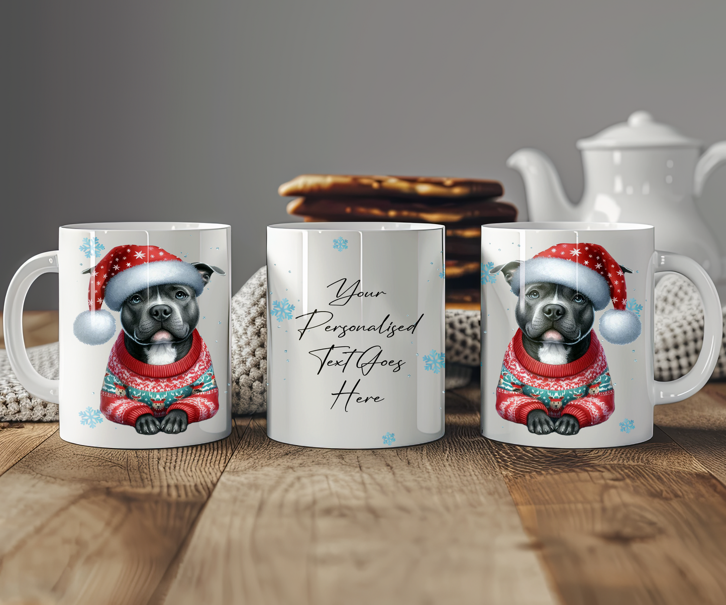 Personalised Blue Staffordshire Bull Terrier - Dog Christmas Jumper Gift Mug