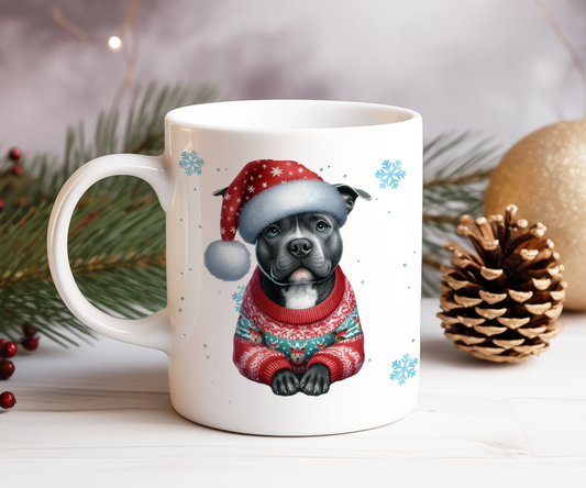 Personalised Blue Staffordshire Bull Terrier - Dog Christmas Jumper Gift Mug