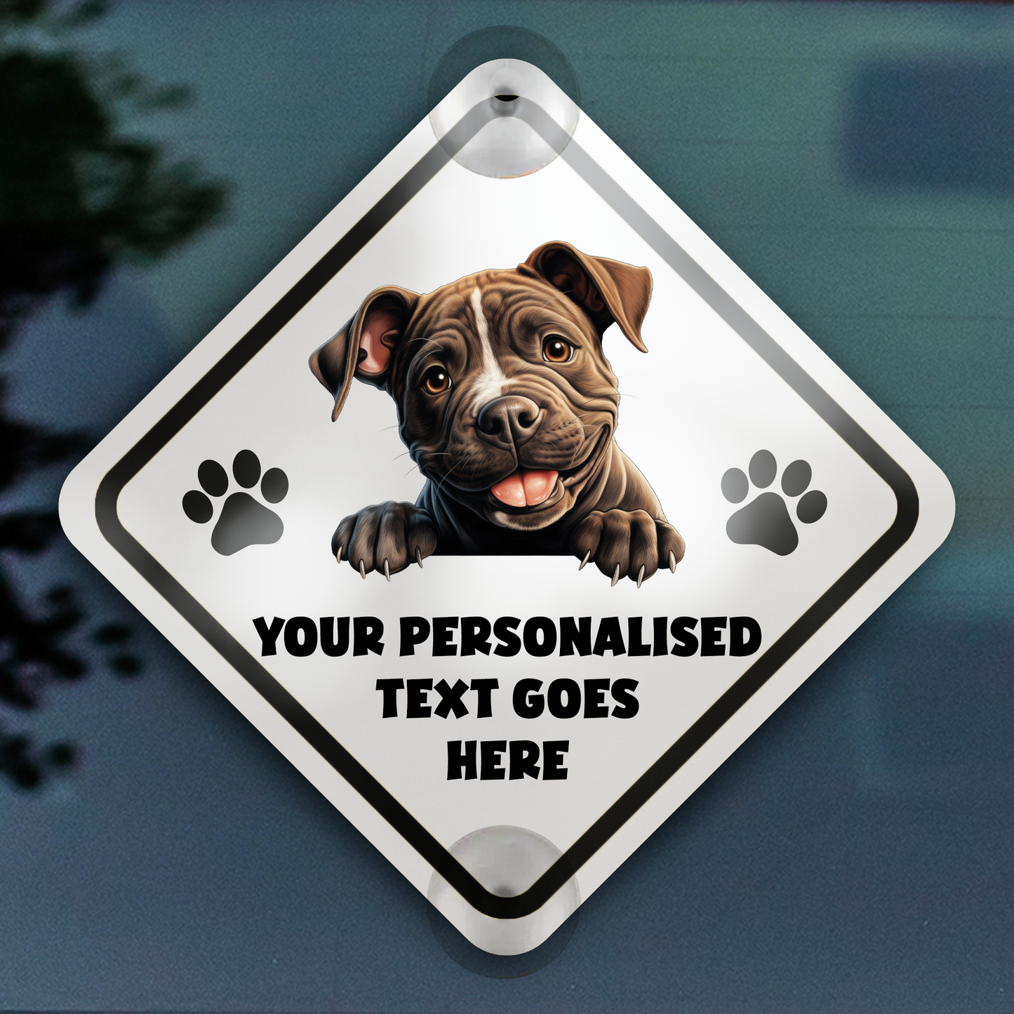 Personalised Dog On Board Car Window Sign - Staffordshire Bull Terrier