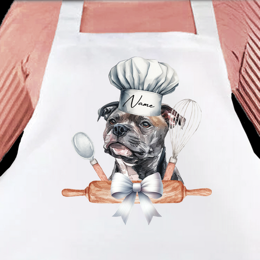 Personalised Pet Chef Dog – Staffordshire Bull Terrier - Keepsake Gift Kitchen Baking Cooking Apron, by Floppsie Moppsie – floppsiemoppsie at floppsiemoppsie.co.uk