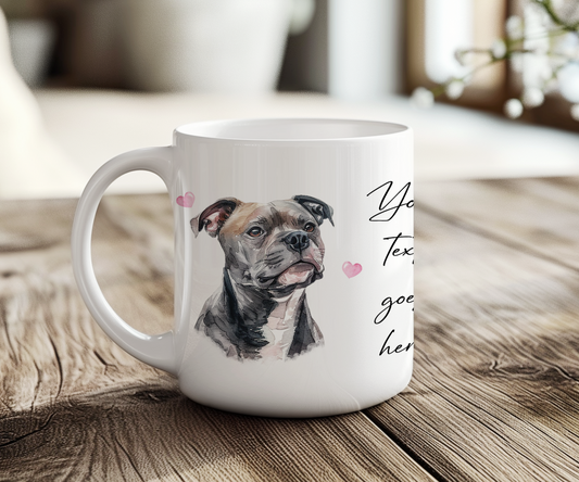 Personalised Dog Gift Mug - Staffordshire Bull Terrier with Custom Message and Optional Hearts