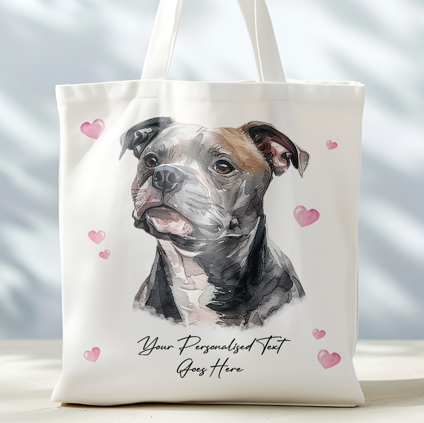 Personalised Dog Love Hearts Staffordshire Bull Terrier Tote Bag